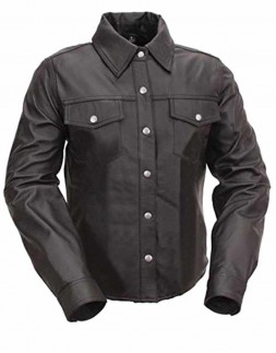 Mens Police Uniform Full Sleeves Genuine Black Leather Shirt Mens Police Uniform Full Sleeves Genuine Black Leather Shirt